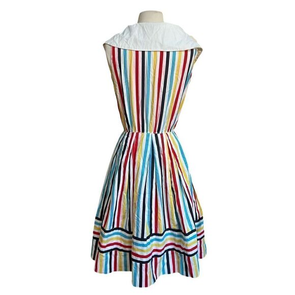 DREAMY Vintage 1950s Handmade One of a Kind Rainbow Shawl Collar Cotton Dress - Picture 6 of 11